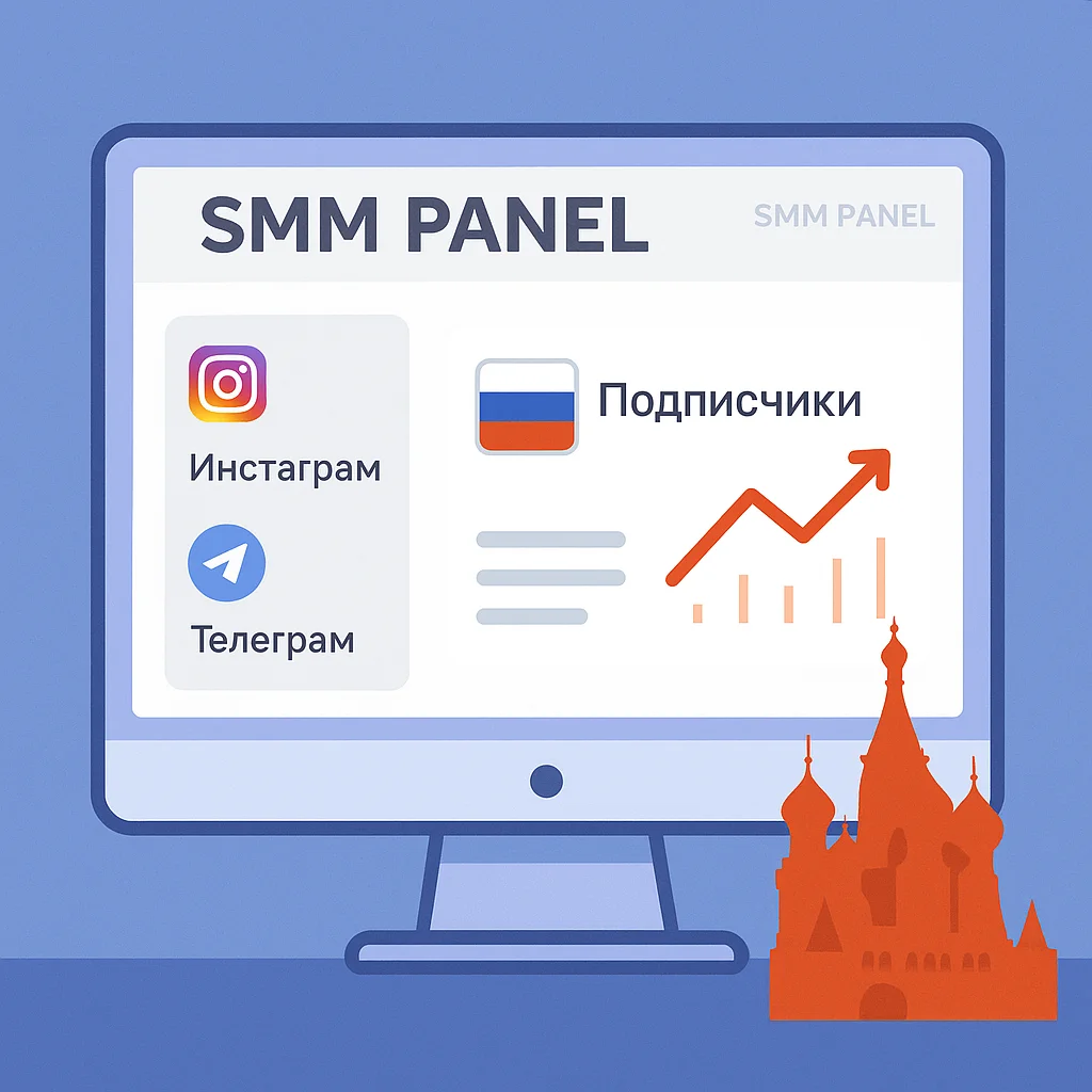 SMM Panel Dashboard with Russian Services Panel showing Russia-targeted Instagram and Telegram services