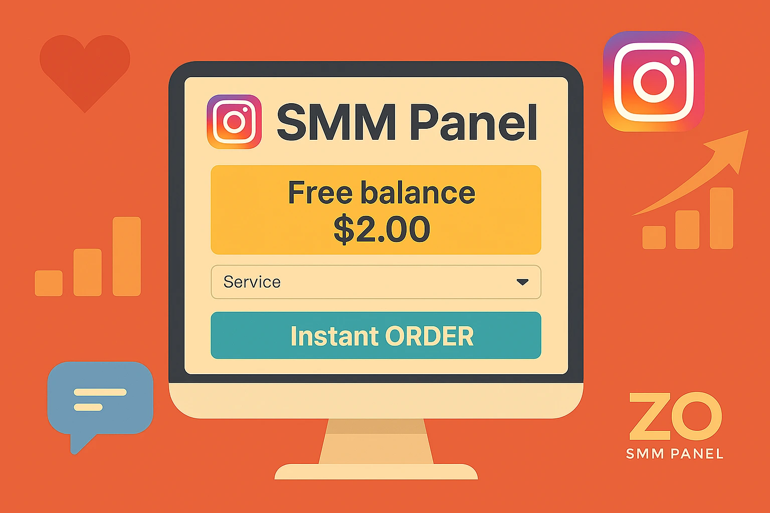 SMM Panel Dashboard for Instagram Visual of an Instagram SMM panel dashboard showing free balance and instant order options