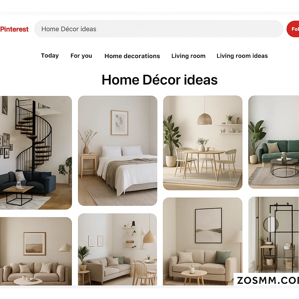 Pinterest visual board for home decor Pinterest is widely used for visual inspiration and product discovery.