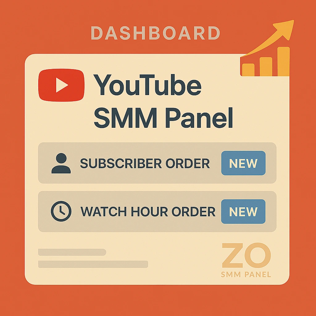 Modern SMM panel dashboard showing YouTube subscriber and watch hour order