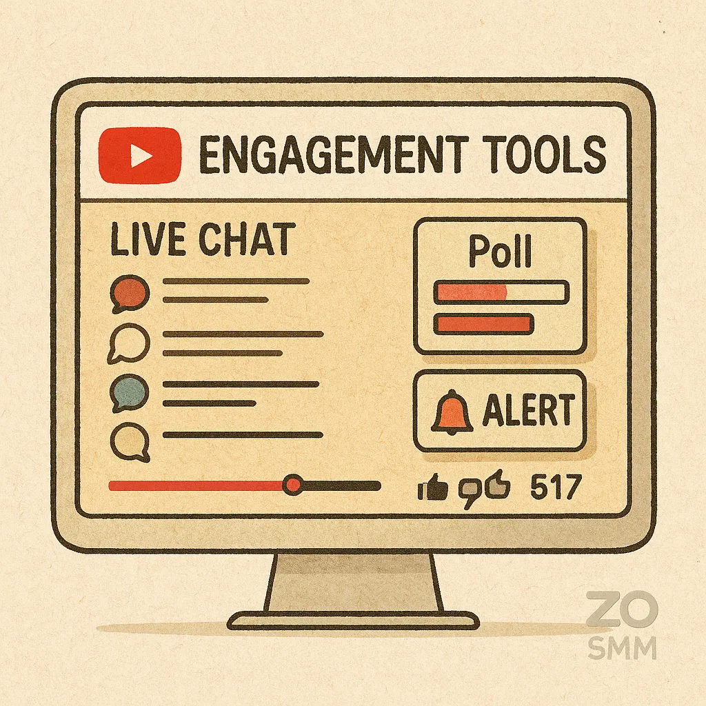 YouTube Livestream Engagement Tools Live chat, polls, and alerts on a YouTube livestream screen