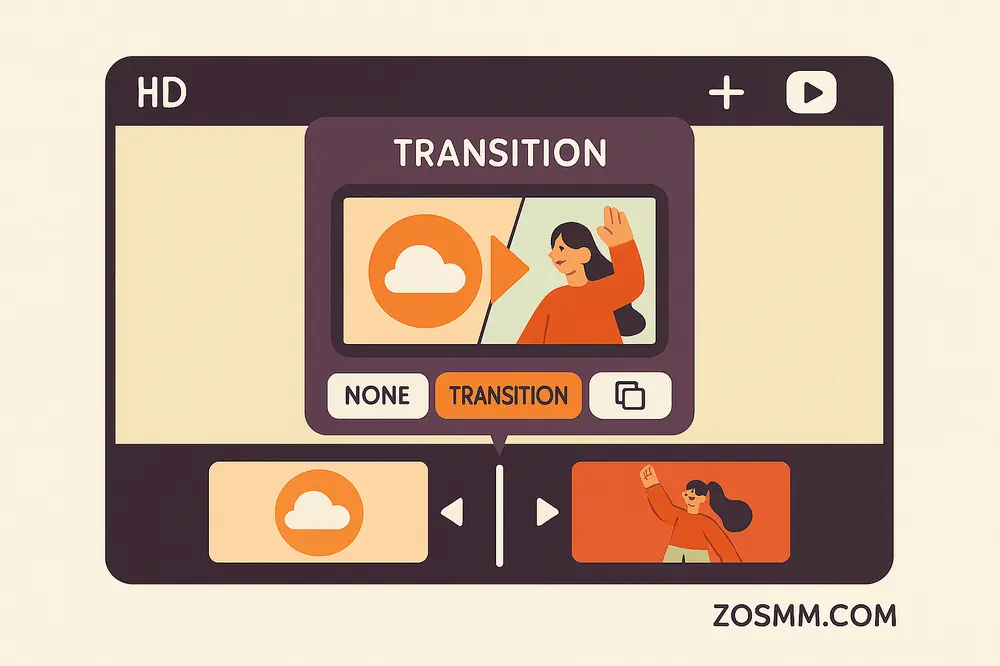 Transition preview panel between two clips