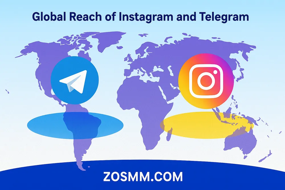 Global Reach of Instagram and Telegram World map showing Telegram vs Instagram user concentration