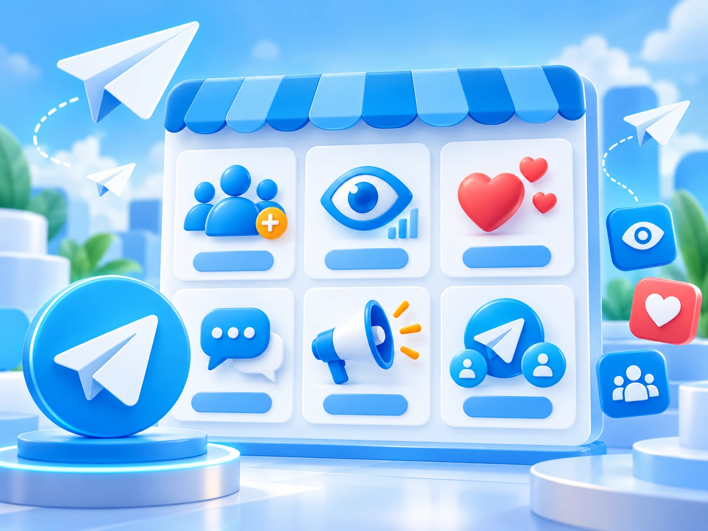 Generic Telegram SMM panel catalogue with multiple service categories