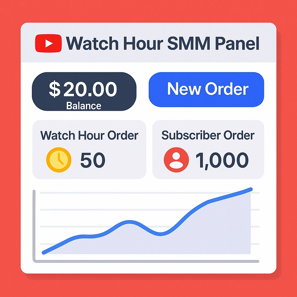 YouTube Watch Hour SMM Panel Example Dashboard showing YouTube watch hour order in progress