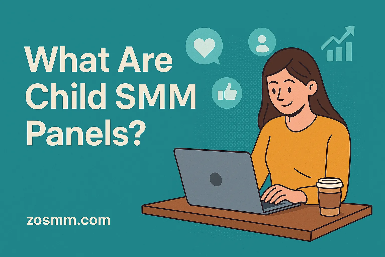 Illustration showing a young marketer using a laptop to understand what child SMM panels are.