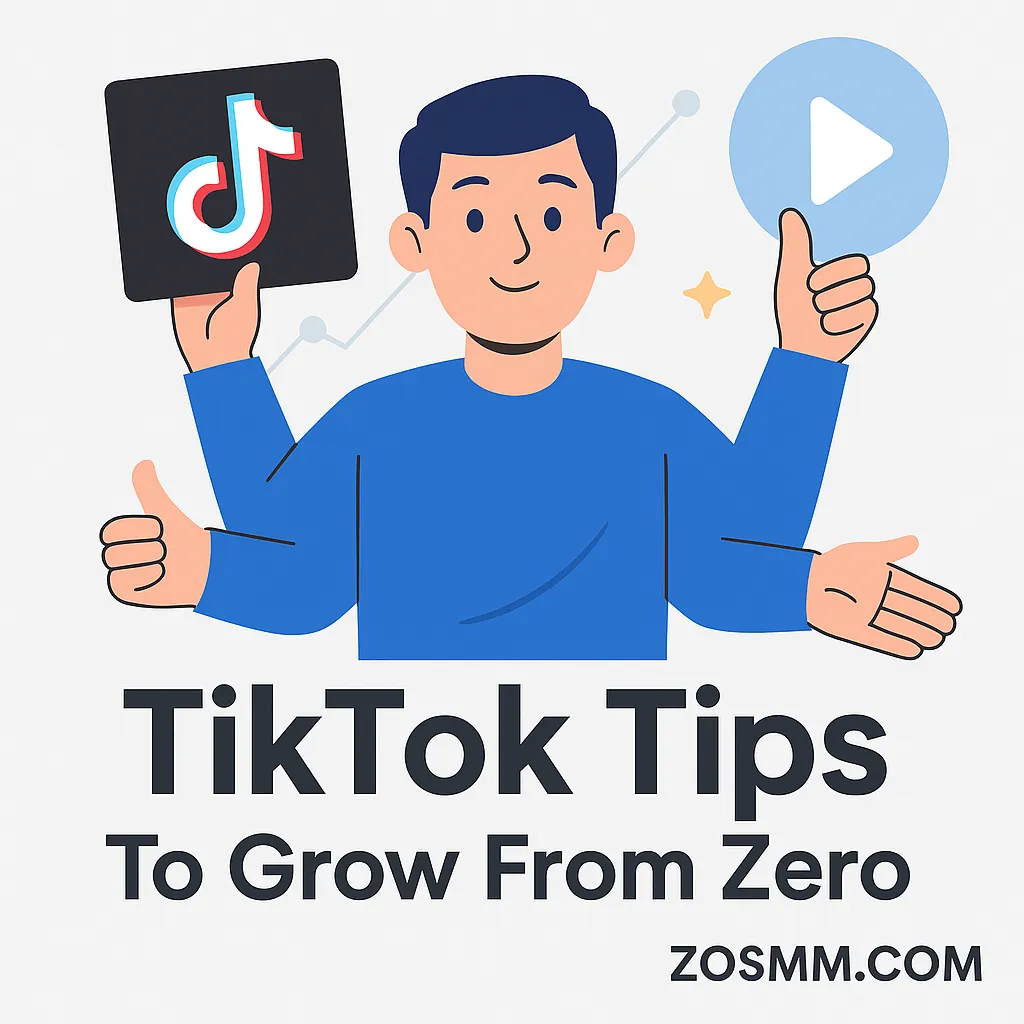 TikTok Tips To Grow From Zero in 2025 A digital illustration of a new content creator exploring TikTok tools and reaching early audience