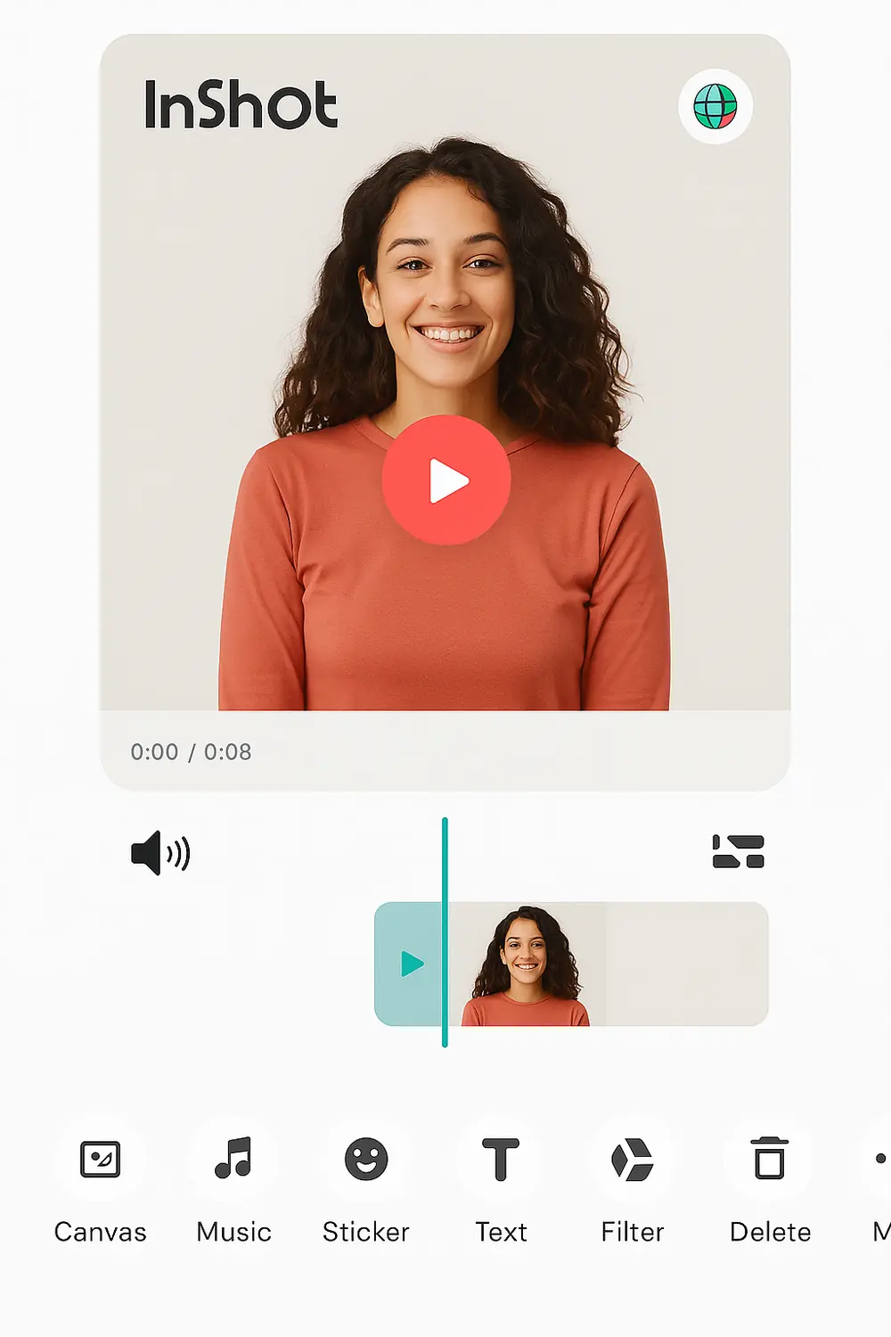 Overview of InShot mobile editing layout with timeline and tools