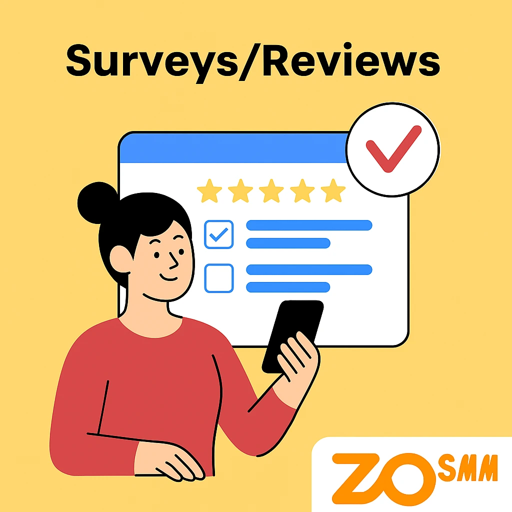 Woman using phone to complete surveys and reviews online for ZOSMM