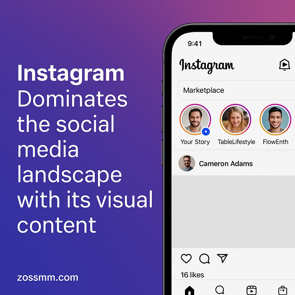 Instagram app interface 2025 Instagram app interface showcasing Stories and post engagement with a visual slogan about its dominance in social media