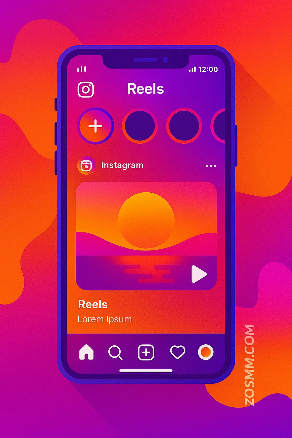 Instagram Reels and Features Colorful Instagram UI showing Reels, Stories, and shopping features