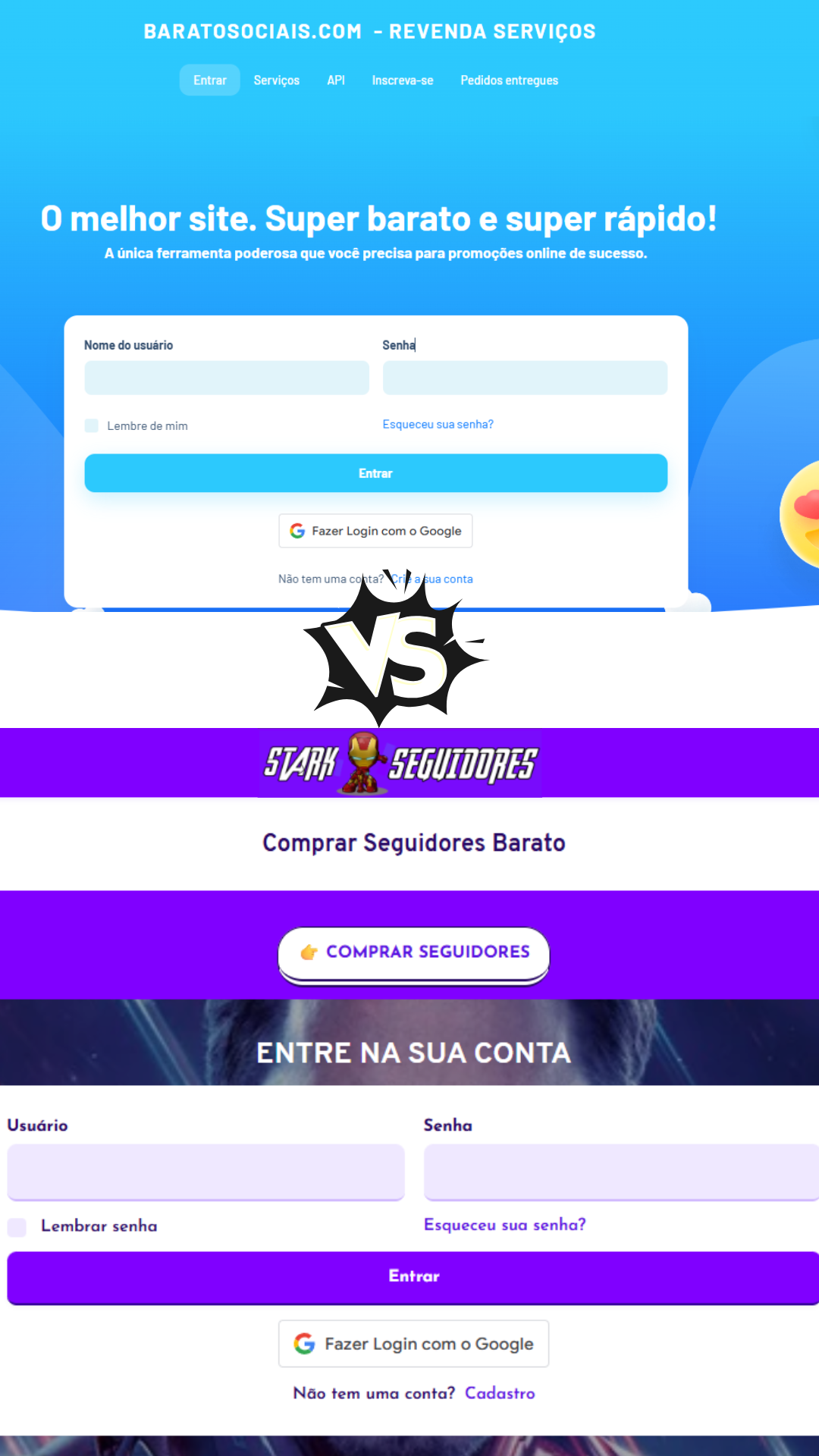 Barato Sociais VS Stark Seguidores