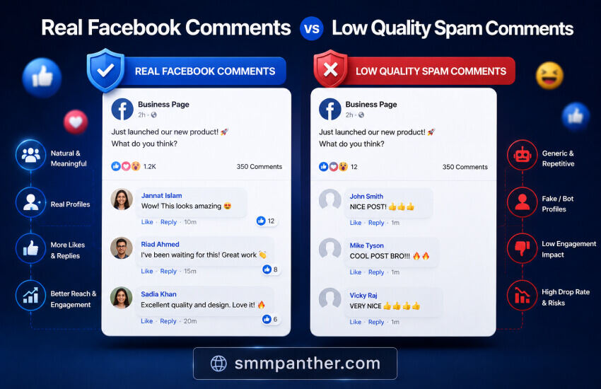 Real Facebook Comments vs Low Quality Spam Comments