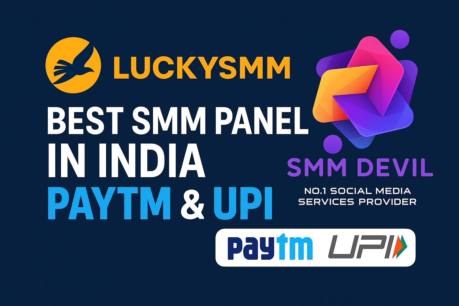 Best SMM Panel for Indian Payments – Paytm, UPI & Bank Transfer (2025 Guide) Best SMM Panel in India with Paytm and UPI – LUCKYSMM and SMMDEVIL banner image for social media growth services.