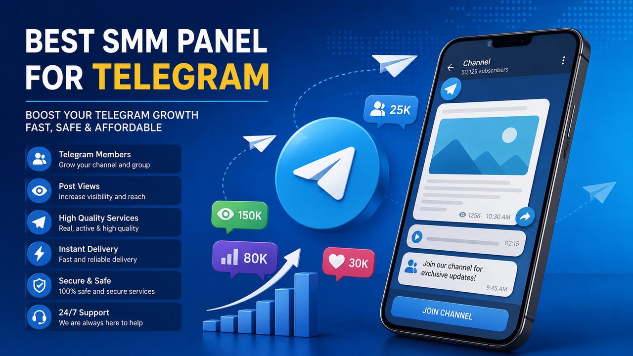 Dashboard view of a Telegram SMM panel showing channel promotion order options