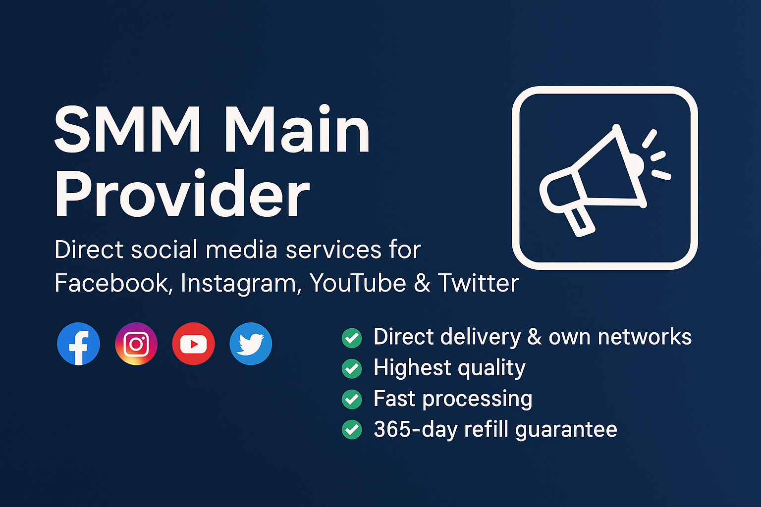 SMM Main Provider - Direct social media services for Facebook, Instagram, YouTube & Twitter