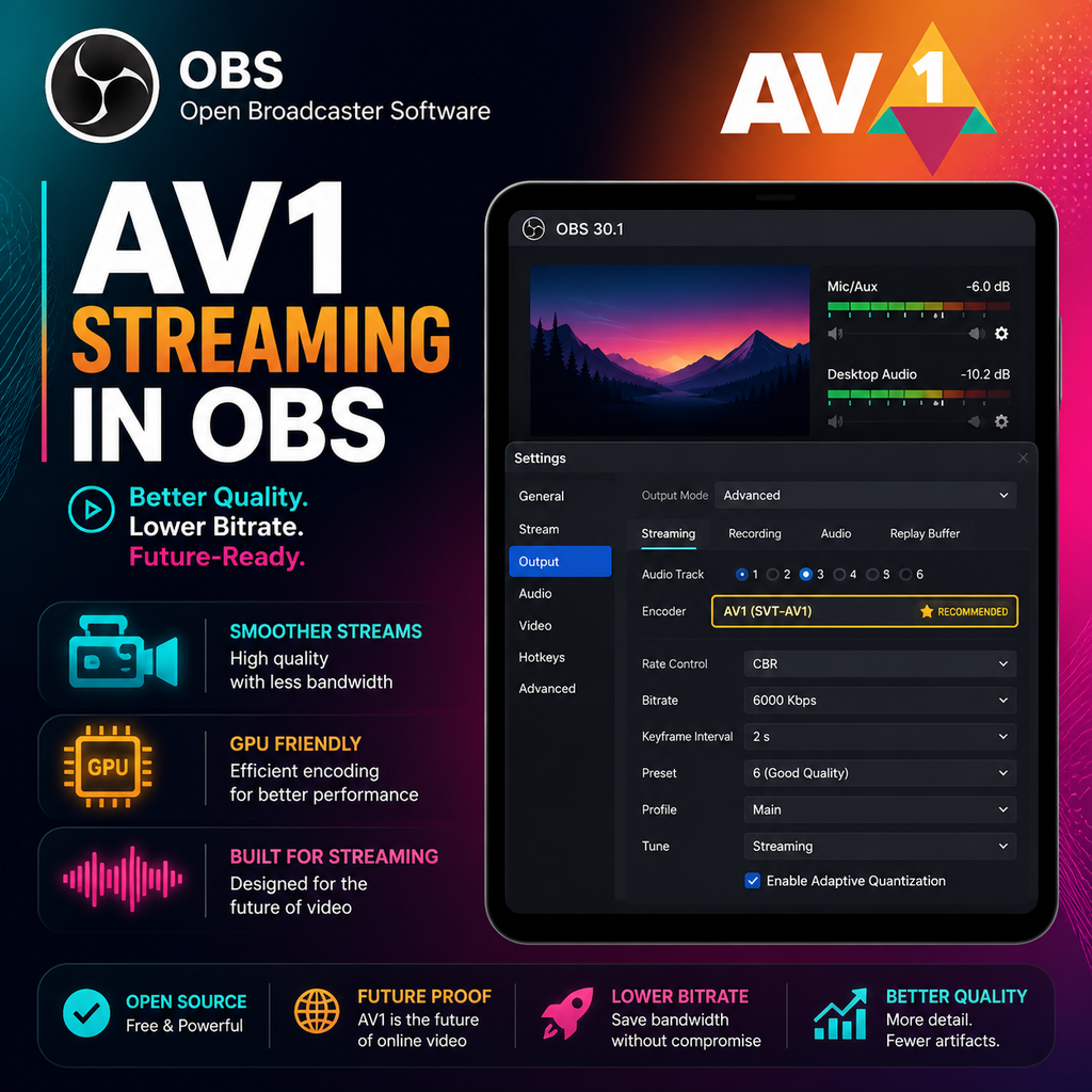 AV1 Streaming Comes To OBS For Higher-Quality Output On GeForce, Arc And Radeon