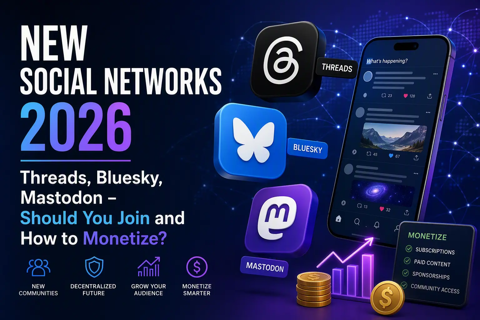 New Social Networks 2026: Threads, Bluesky, Mastodon – Should You Join and How to Monetize?