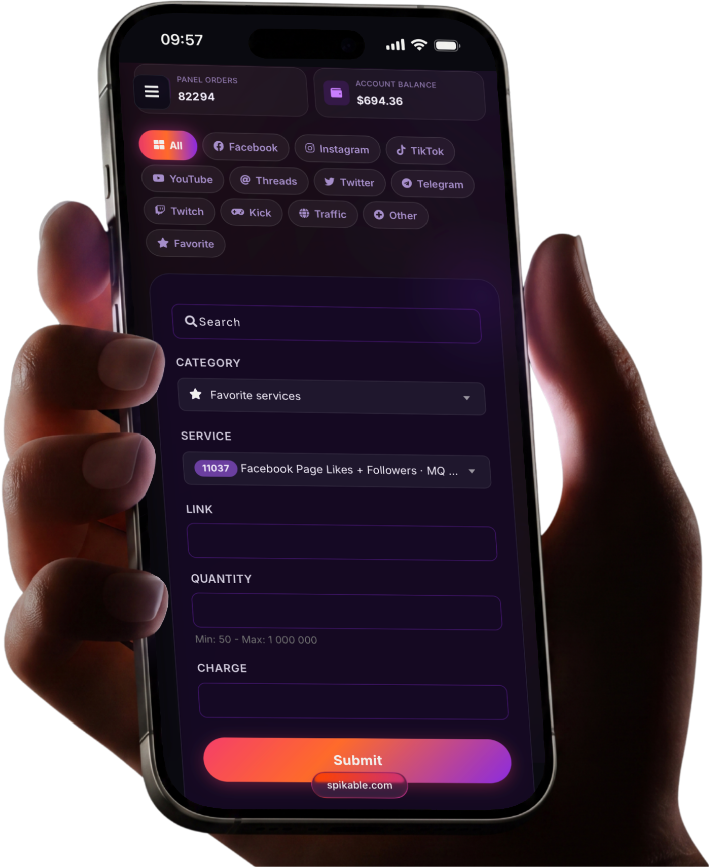 spikable dashboard on mobile