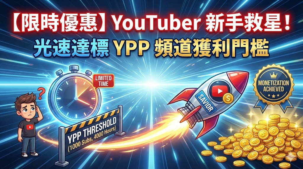 【限時優惠】YouTuber 新手救星！光速達標 YPP 頻道獲利門檻