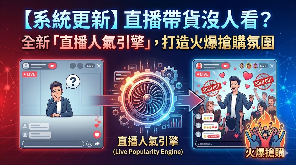 【系統更新】直播帶貨沒人看？全新「直播人氣引擎」，打造火爆搶購氛圍