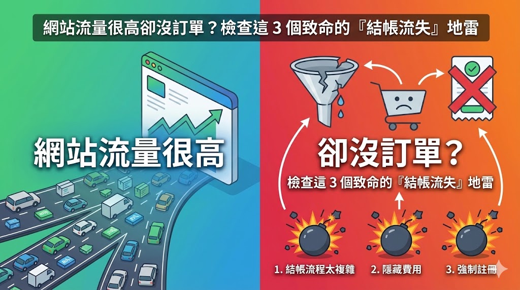 網站流量很高卻沒訂單？檢查這 3 個致命的「結帳流失」地雷