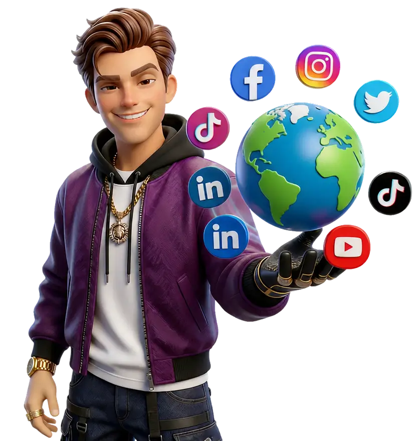 Smiling creator holding a globe