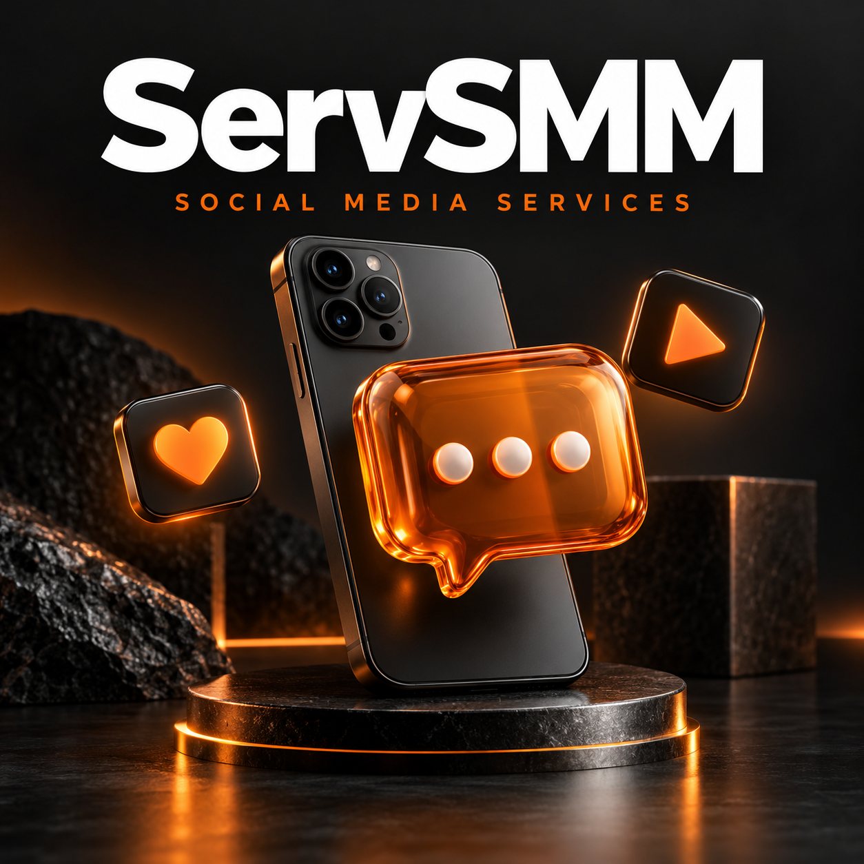 ภาพบริการโซเชียลมีเดีย ServSMM โทนดำและส้ม
