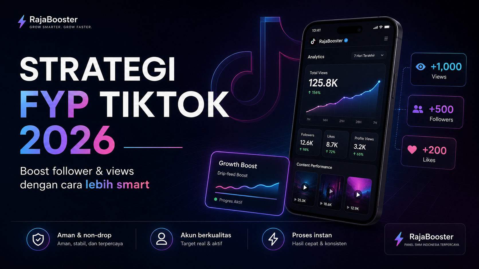 RajaBooster strategi FYP TikTok 2026 untuk boost follower dan views