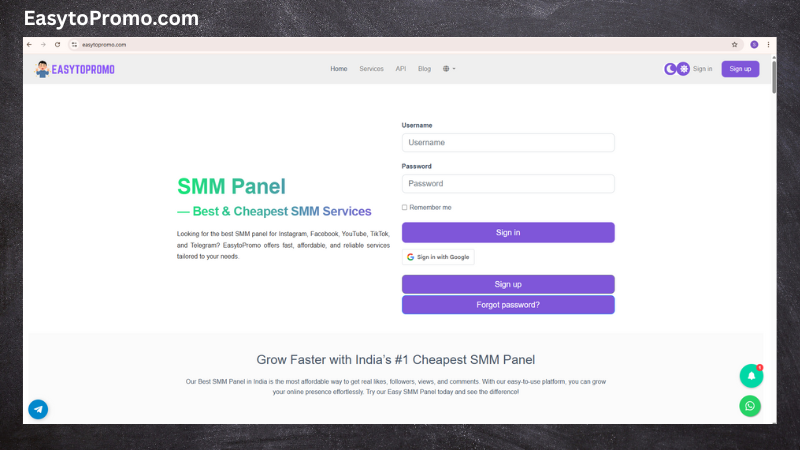 EasyToPromo SMM panel landing page showcasing social media marketing and engagement services
