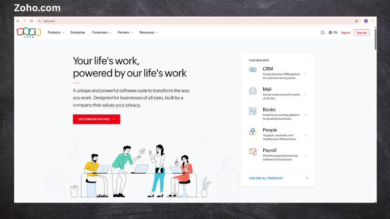 Zoho Social official website landing page promoting social media management platform