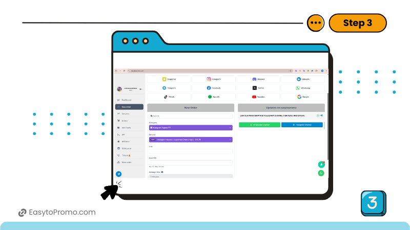 Placing an order on an SMM panel after choosing the services