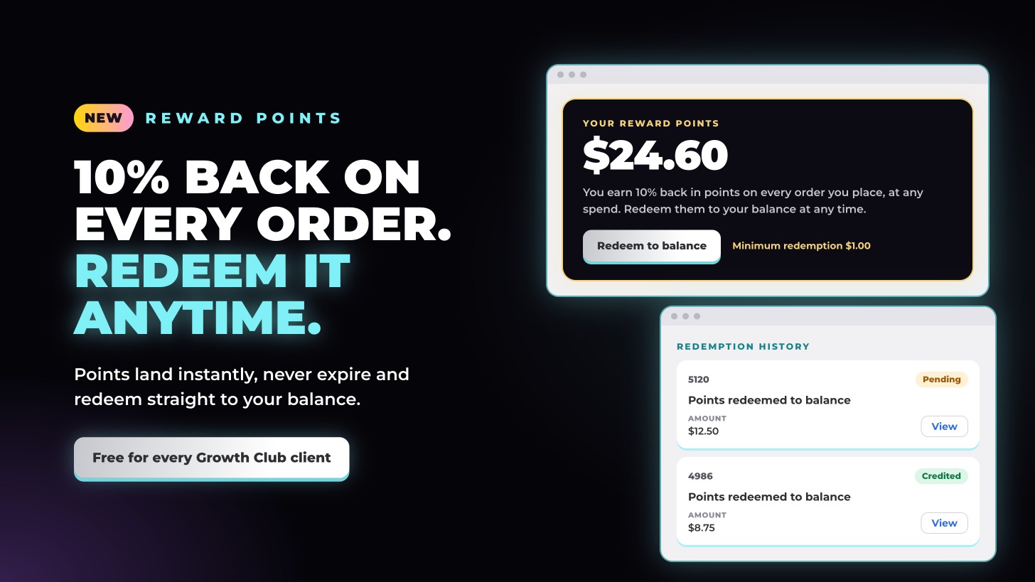 Reward points: earn 10% back on every order