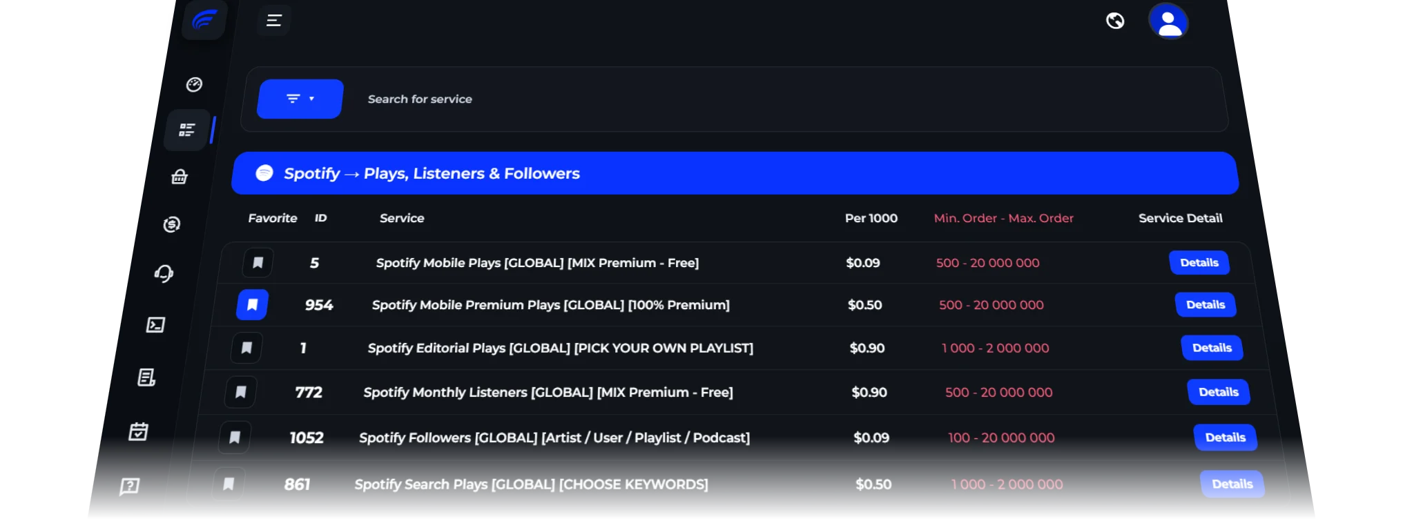 SpotBoost SMM panel dashboard