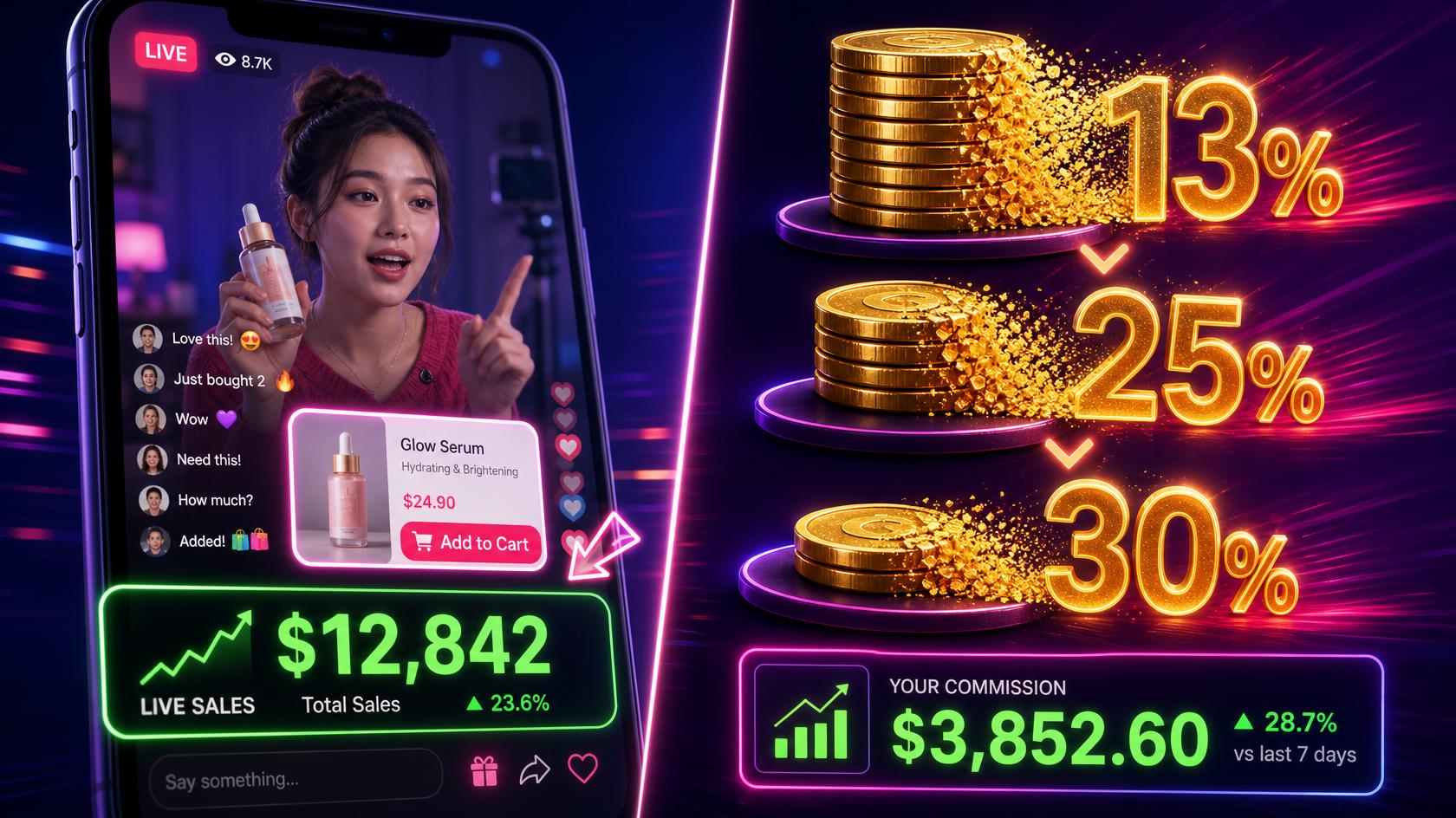 TikTok Shop crossed $50B in H1 2026 GMV. Real affiliate commission rates, seller fees, and the algorithm signals that actually rank LIVE shopping in 2026