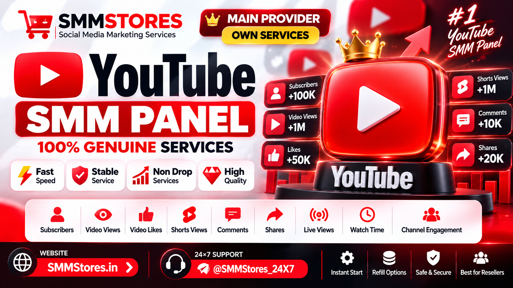 YouTube SMM Panel in India 2026 – YouTube Views, Subscribers, Likes, Shorts Views and Reseller Services | SMMStores