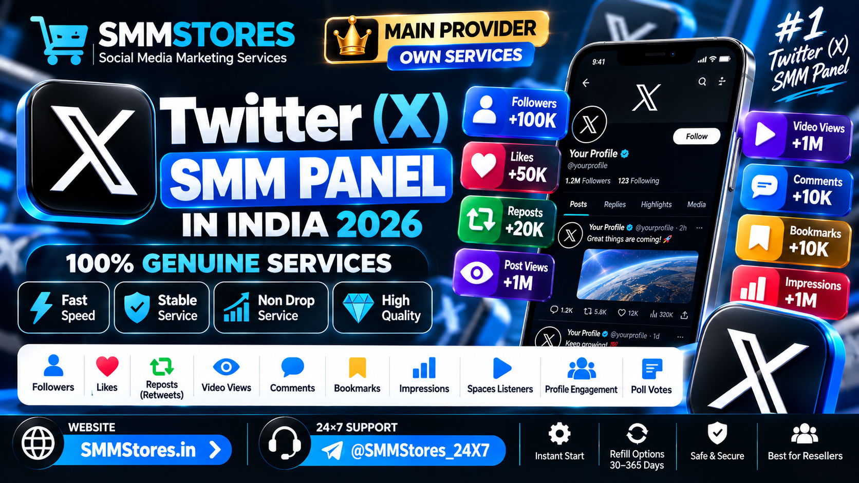 Twitter X SMM Panel in India 2026 – Followers, Likes, Reposts, Video Views and Reseller Services | SMMStores
