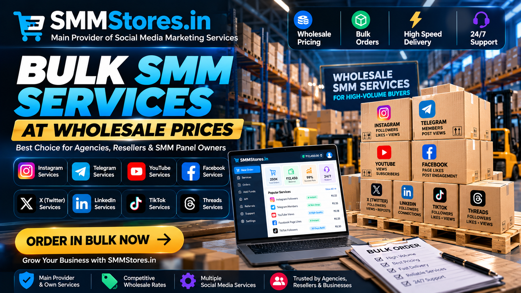 Explore bulk SMM services at SMMStores.in. Compare wholesale pricing, Instagram and Telegram services, reseller options, API integration and 24/7 support.