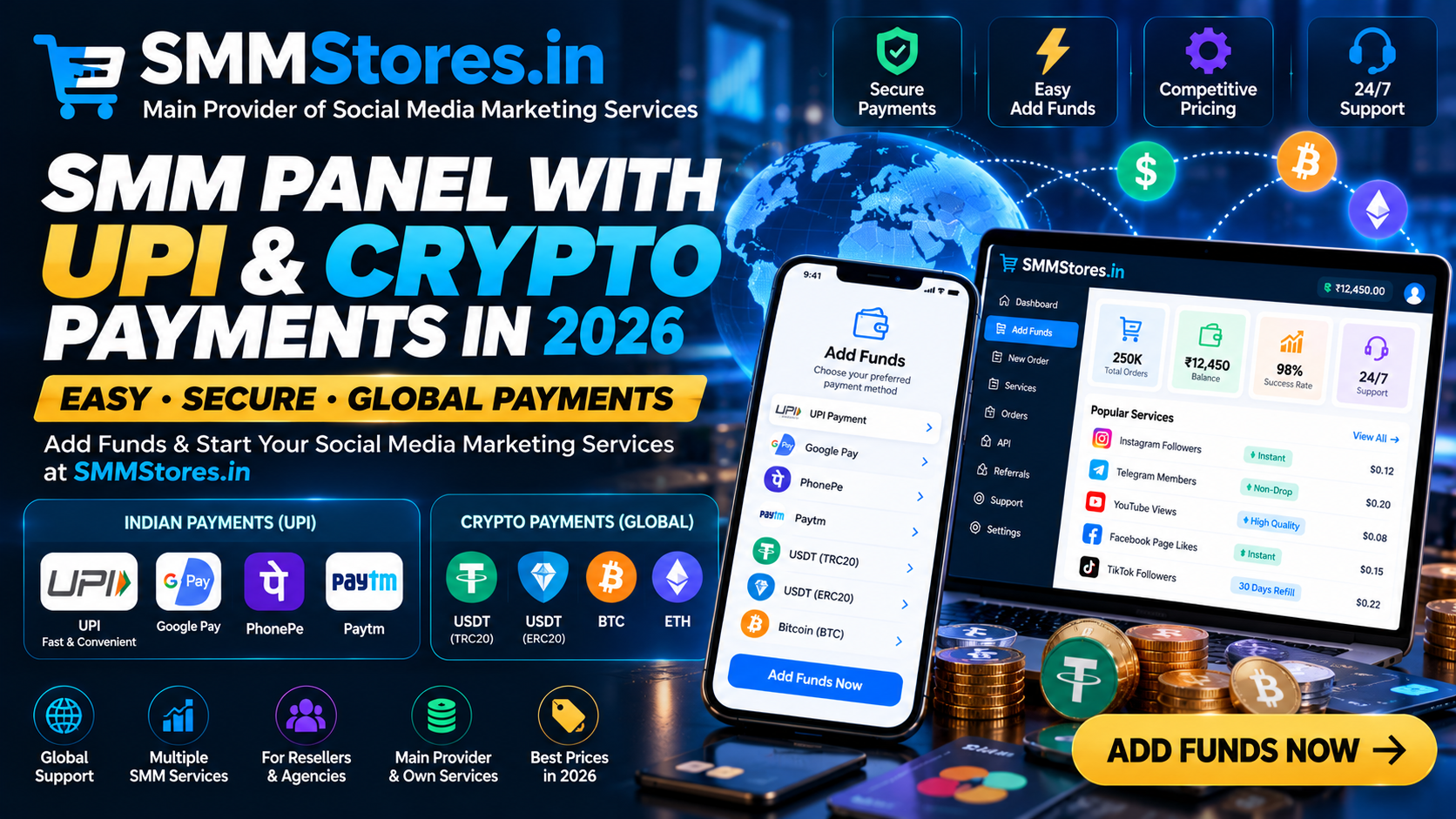 SMMStores.in SMM Panel with UPI and Crypto Payments 2026 – Add Funds, USDT Payment Options, Reseller Services and Support