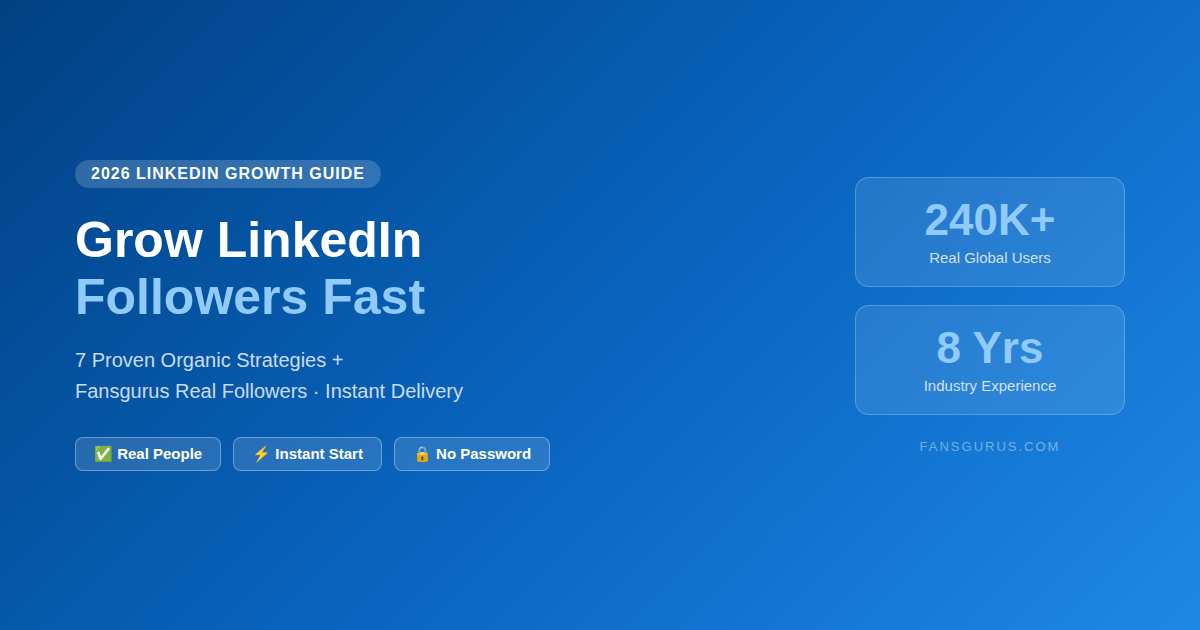 How to Grow LinkedIn Followers Fast in 2026 — Fansgurus Real Followers, Instant Delivery