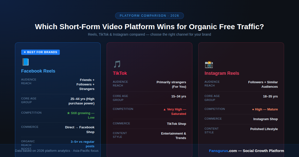 Facebook Reels vs TikTok organic reach comparison 2026