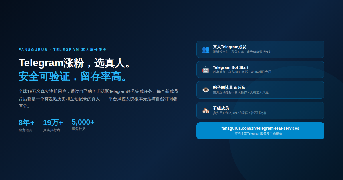 Fansgurus Telegram涨粉服务 真人粉丝 Bot Start Web3项目 19万执行者