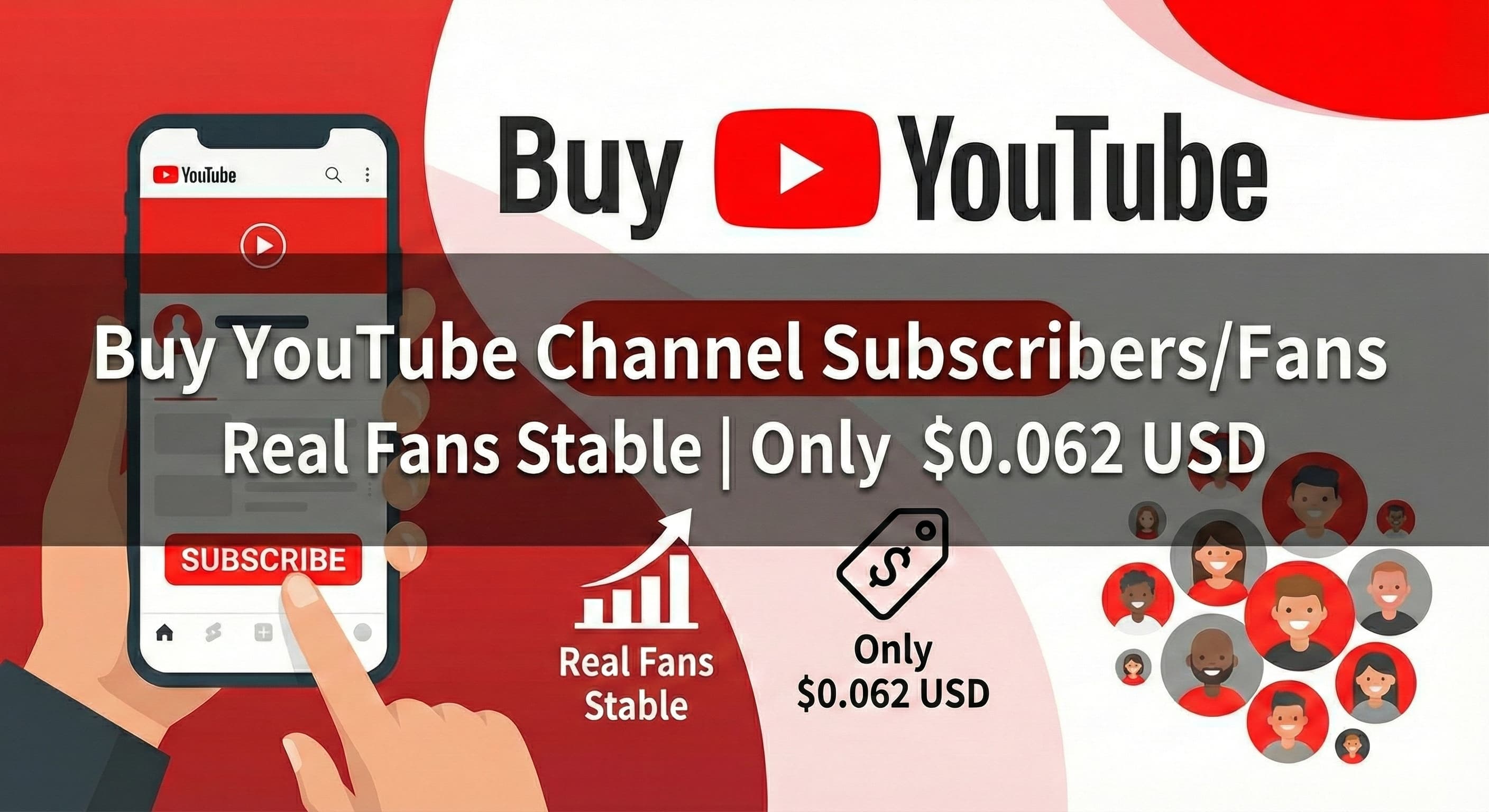 Buy YouTube Channel Subscribers/Fans | Real & Stable | Only $0.062