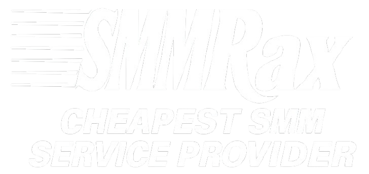 SMMRax logo in bold white text with speed lines on black background, featuring tagline 'CHEAPEST SMM SERVICE PROVIDER' for social media marketing branding