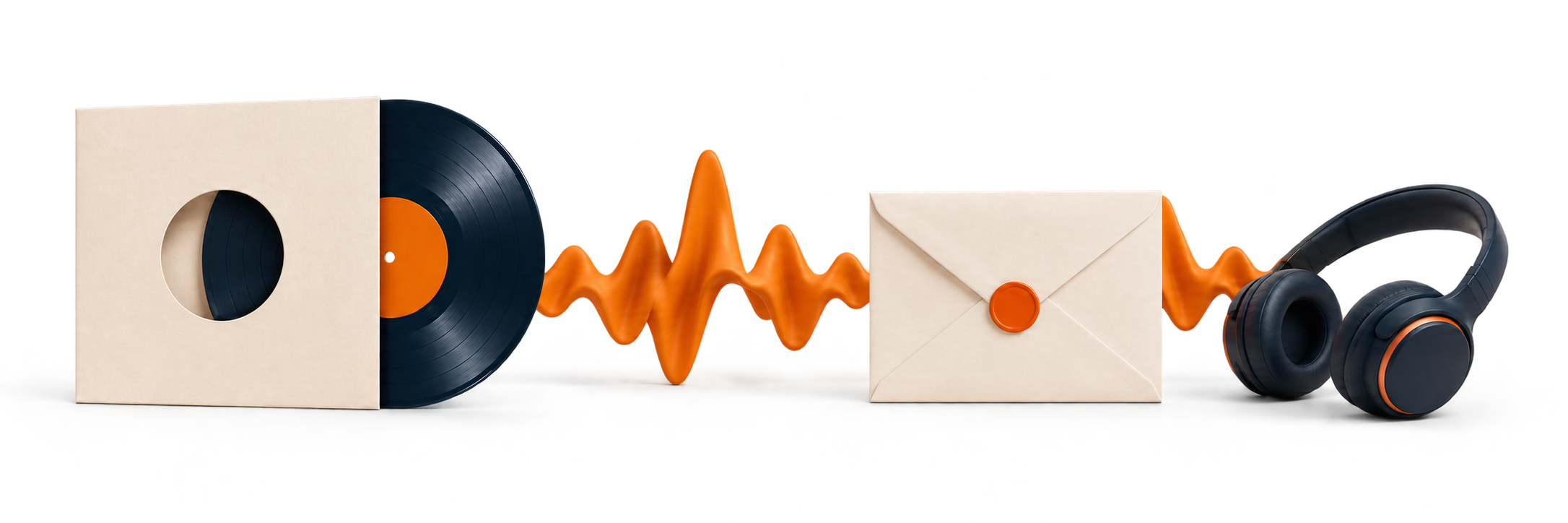 Vinyl record, demo envelope and headphones for a record label submission