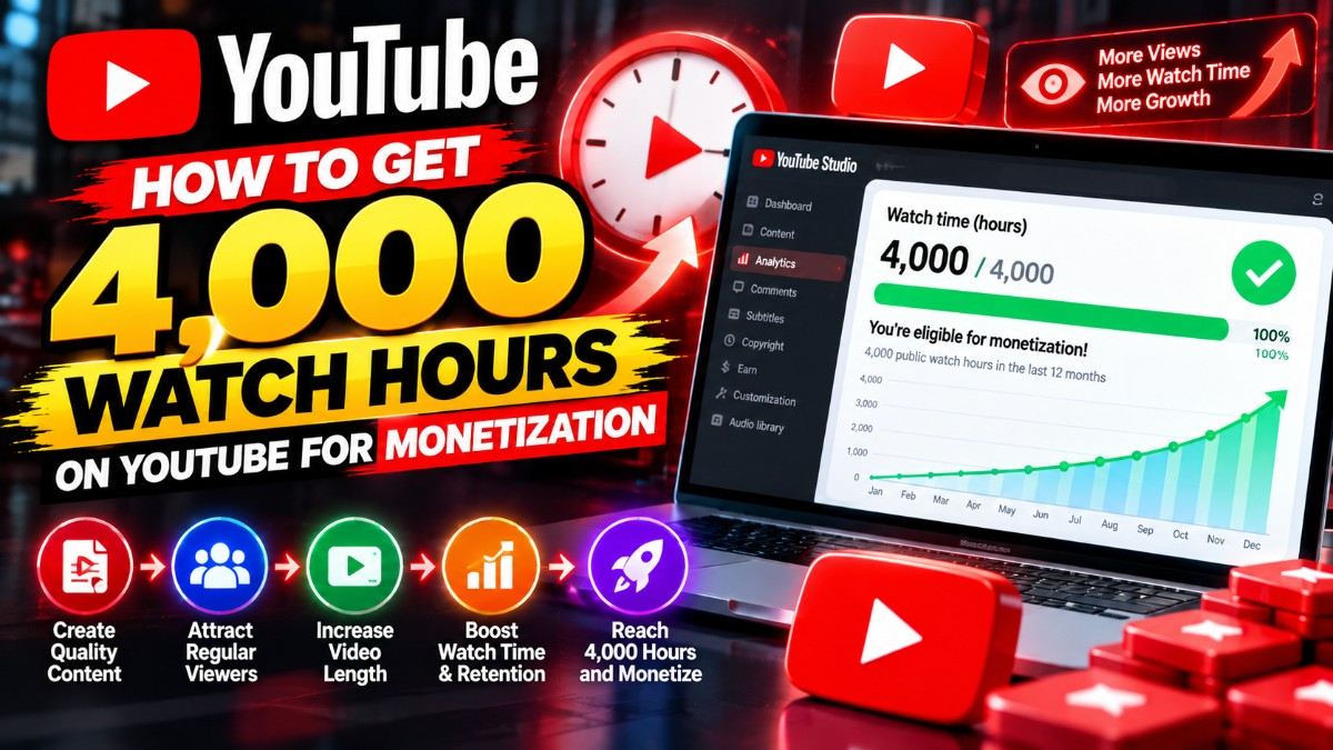 How to Get 4,000 Watch Hours on YouTube for Monetization (2026 Strategy)
