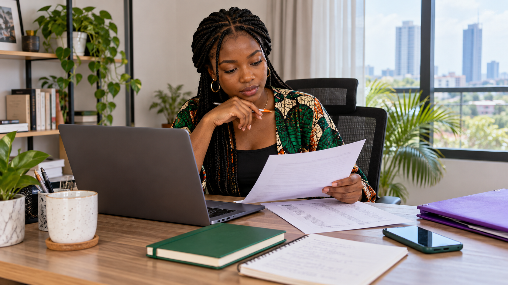 Nigerian social media manager checking an order record and notes before contacting support
