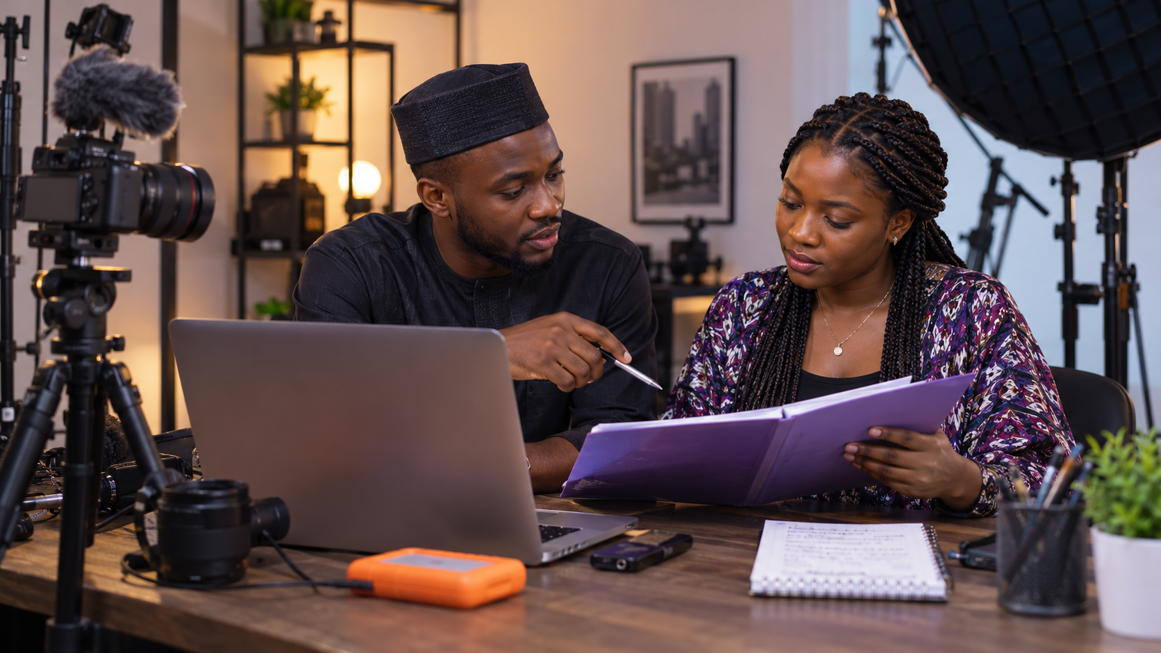 Nigerian video creators reviewing a YouTube comment moderation checklist