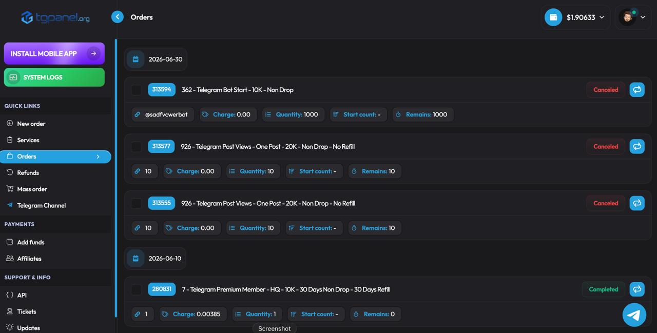 TGPanel new order dashboard