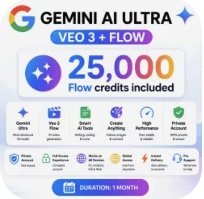 Gemini Pro & Ultra (Veo 3.1) | 25K Credits | Full Private Account | Family Member
